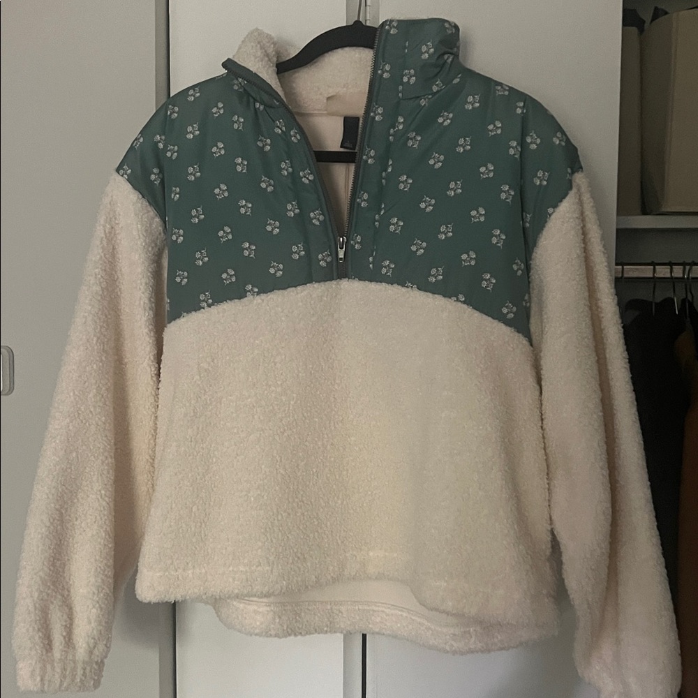 Floral Quarter-Zip Sherpa Pullover